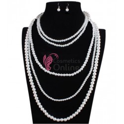 Colier cu cercei AS39GG Argintiu cu perle Ivoire sidefate din 5 siraguri